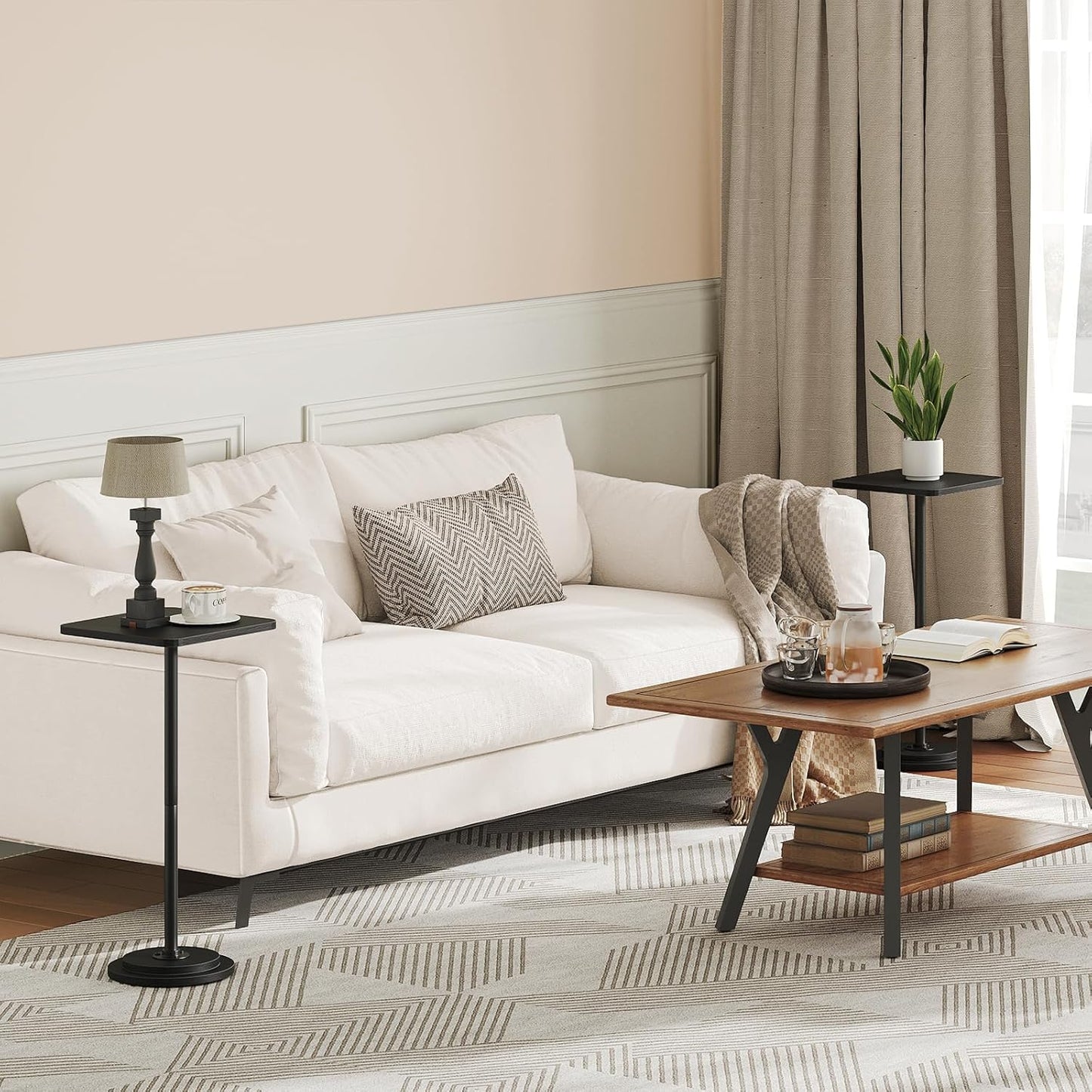 BB171BZ01 HOOBRO Small Side Table, Square Drink Table, Coffee Martini Table with Pedestal, Accent Nightstand for Small