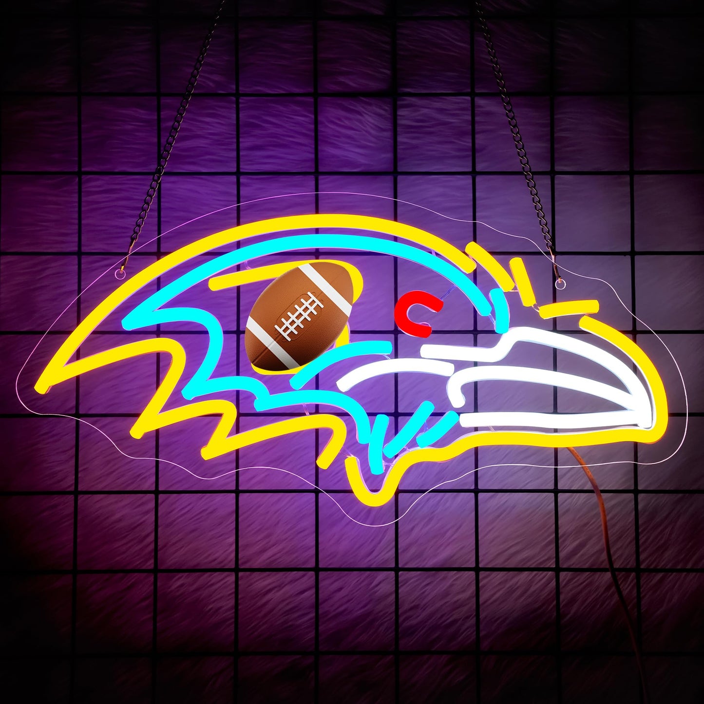 Football Neon Sign for Wall Decor - Team Merch Neon Acrylic USB Powered LED Wall Art Decor, Light Up Sign Dimmable, for Man Cave Game Room Bedroom Bar Club Party Fans 15.98" × 8.03"