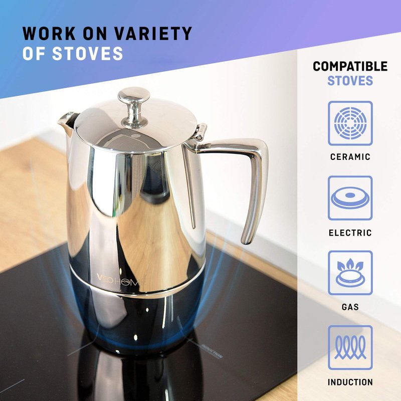 VeoHome Stovetop Espresso Coffee Maker - 10 Cups 500ml Multi-Stove Stainless Steel Induction Moka Pot - Unbreakable and Dishwasher-Safe Italian Style Caffe Machine