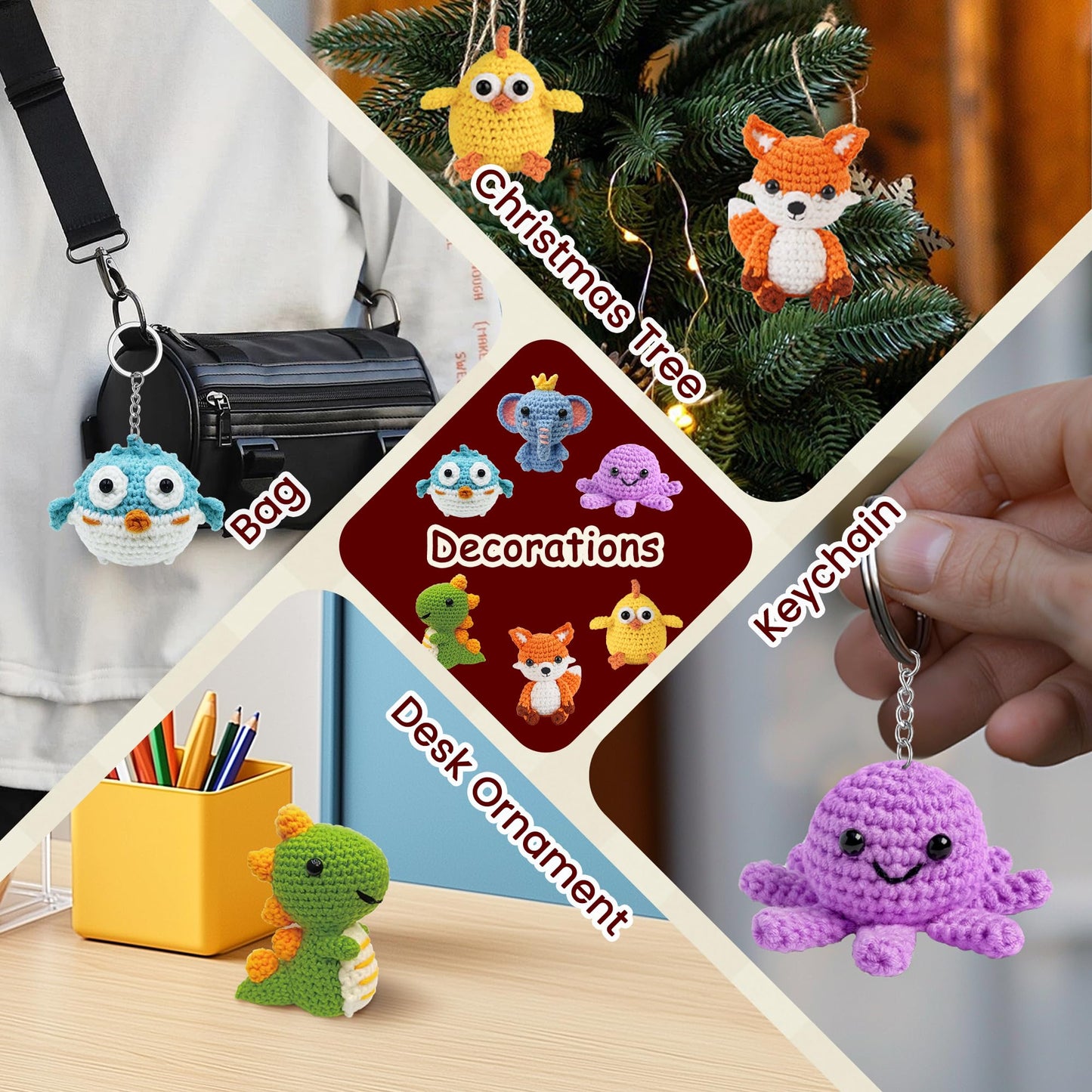 Allaugh Crochet Kit for Beginners Kids: 6pcs Cute Animal Crochet Set Knitting Gift for 8-12 Year Old - Easy to Learn with Step-by-Step Video Tutorials Hook Yarn for Crocheting - DIY Birthday Presents
