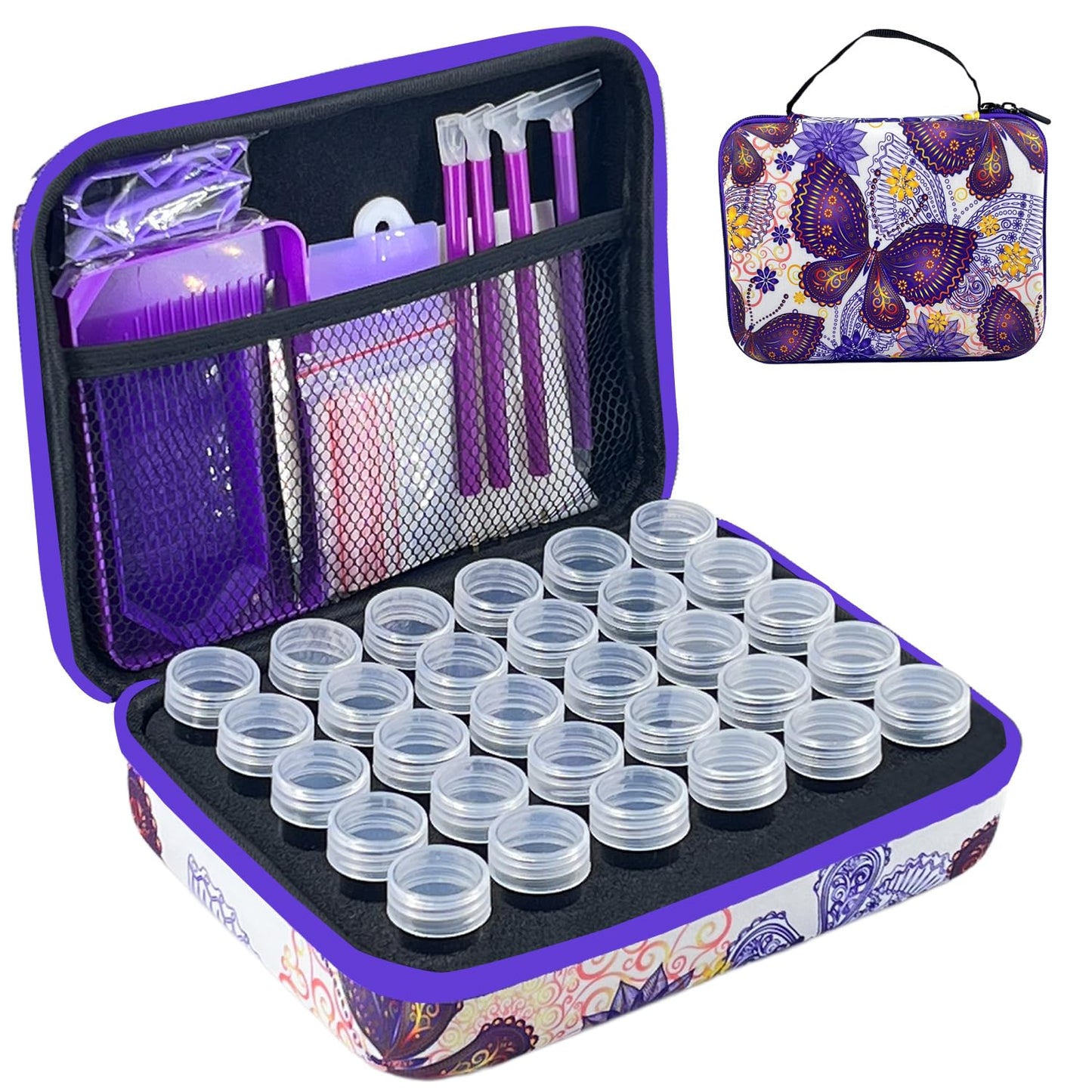 LIRUNQIU Diamond Painting Storage Containers, 30 Slots Diamond Art Accessories and Tools Kits Storage Box(Purple)