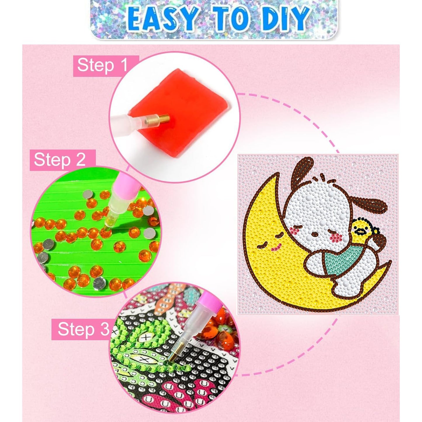 YSUNETER Diamond Painting Kits for Kids Beginner - 4 Pack DIY 5D Full Drill Diamond Art Kits for Children, Cute Animals Round Crystal Rhinestone Gem Art Crafts Home Wall Art Decor 5.9 x 5.9 Inches