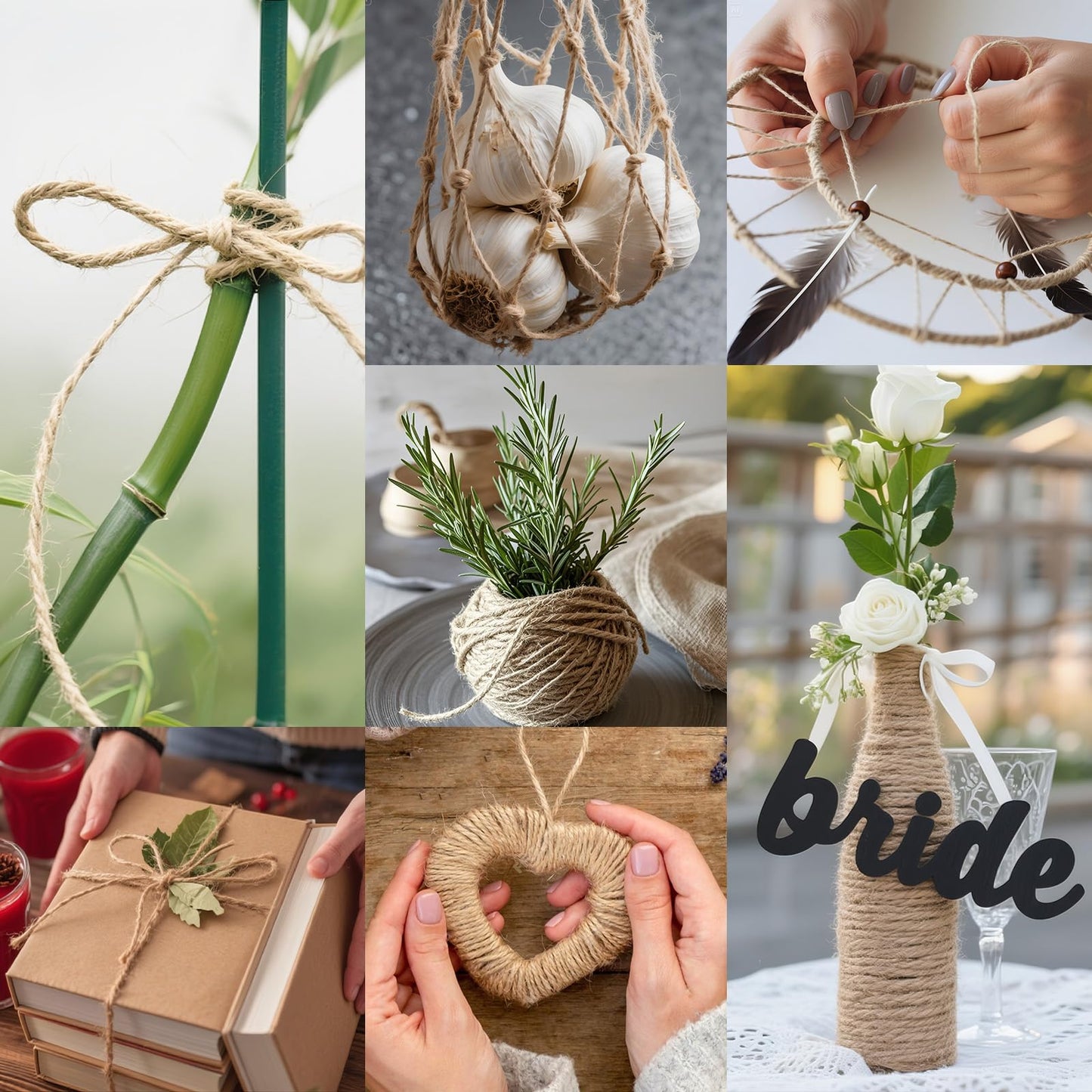 10 PCS Twine String Bulk 6000 Feet Long, 2mm Thin Jute Twine for Crafts, Hemp Rope Wrapping, Packing Gardening, Crochet Knitting Macrame Decor, 600 Feet Each Roll