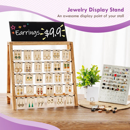 Poyilooo Jewelry Display for Vendors Selling, Wood Earring Bracelet Keychain Display for Vendors with Adversitsing Board 30 Hooks, Large Capacity Jewelry Holder Display Stands Rack for Earring Card