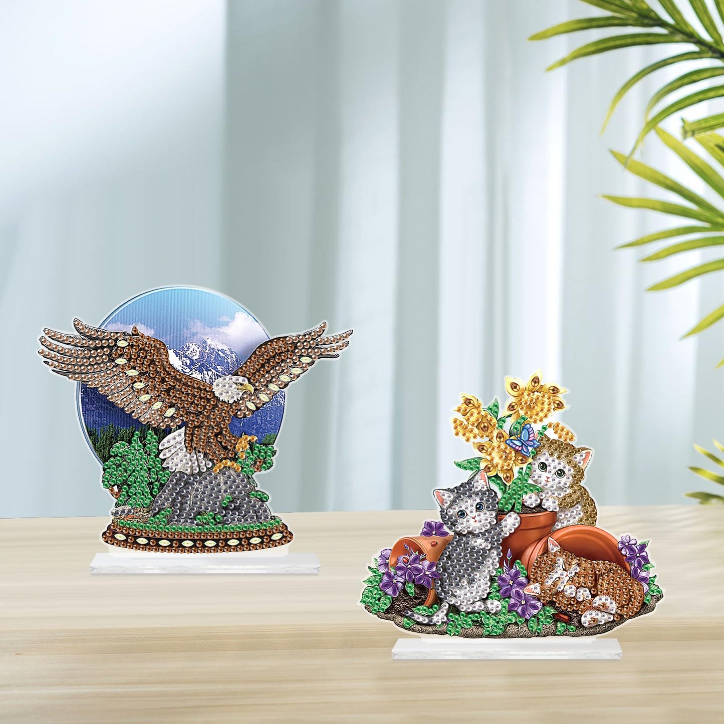 2Pcs 2D Flat DIY Diamond Painting Desktop Ornament Kit, Special Shaped Crystal Diamond Art Painting Tabletop Ornaments for Adult Beginner, Perfect Handmake Gifts of Diamond Art for Home Office Decor