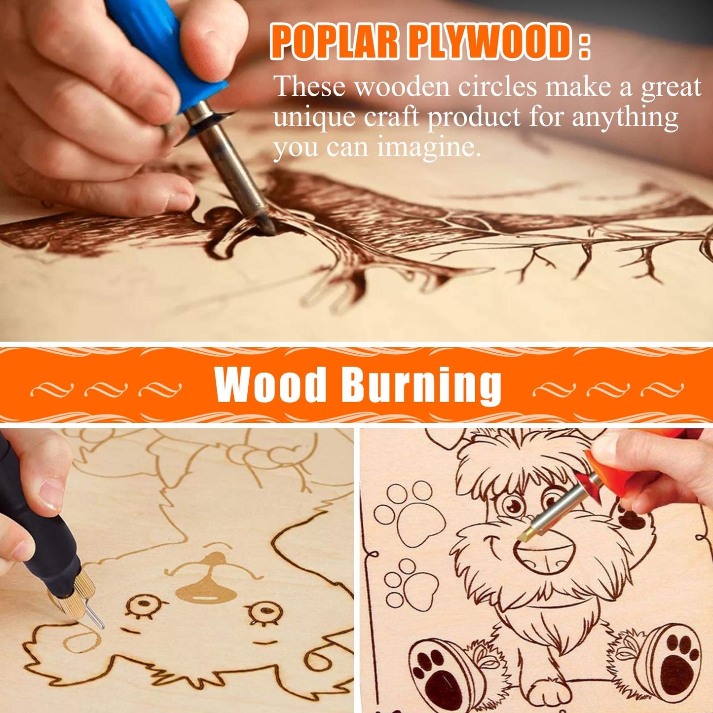 Audab 5 Pack 14 Inch Wood Circles Unfinished Rounds for Crafts, Door Hanger, Door Design, Wood Burning
