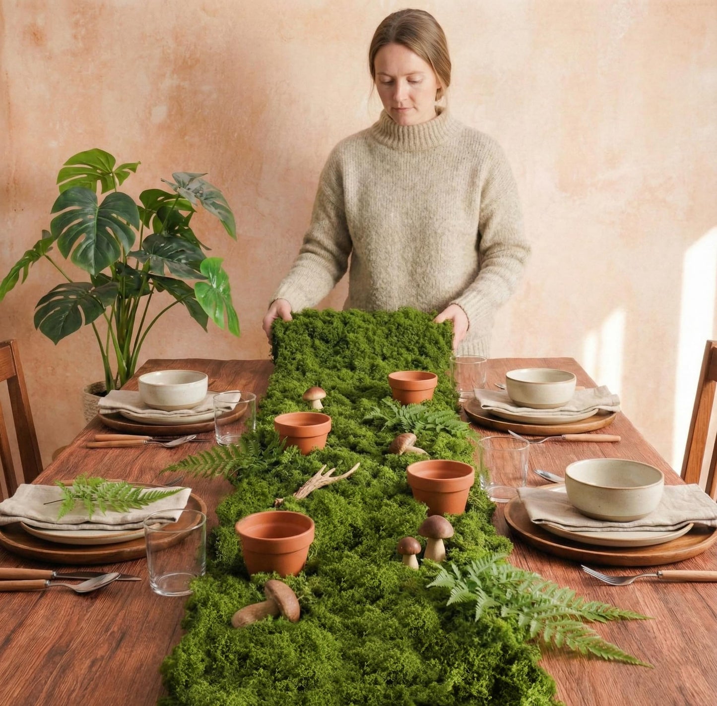 USMOLA Fake Moss Mat, Artificial Moss Table Runner for Wedding Decor Table Centerpieces Fairy Garden Crafts Indoor Green Faux Grass Wall Decor (Green: 12 x 71Inch / 30x180cm)