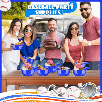 Baseball Helmet Ice Cream Snack Bowl, 8 oz Mini Baseball Cap Bowls for Kids Party (Dark Blue, 18 Pack)