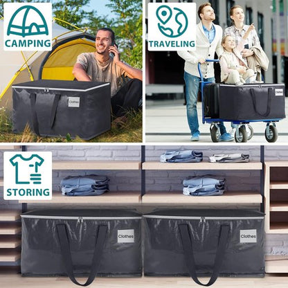 Fabspace Heavy Duty Moving Boxes - Collapsible Storage Totes with Strong Zippers & Handles | 93L, 8-Pack