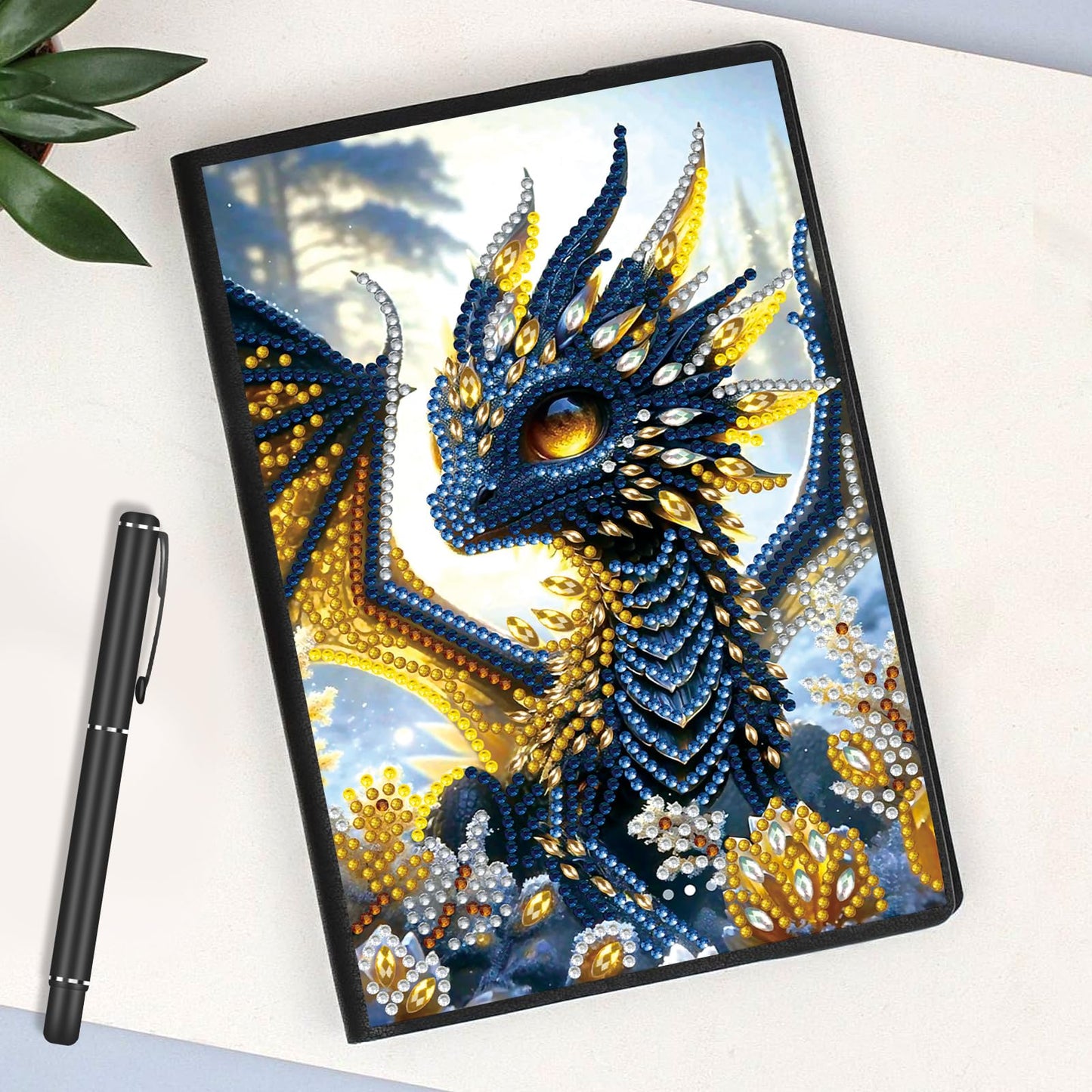 JISHSHAY Diamond Art Notebook Journal Dragon Diamond Painting Note Book Dragon Gem Art Sketchbook Mosaic Kits for Adults Diary Gem Painting Leather Journal A5 Notebook with Special Shaped Drills