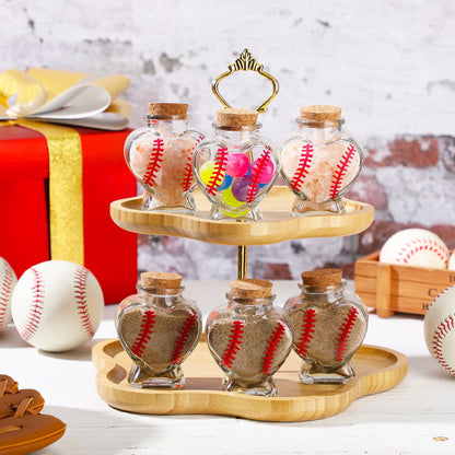 FillTouch 6 Pcs Baseball Dirt Keepsake Jar, 2026 Baseball Senior Night Gifts Dirt Jars, 1.57 x 3.15 Inch 1.7 oz Sports Heart Shaped Glass Bottle with Cork Stoppers for Team Coach Player Party Favors