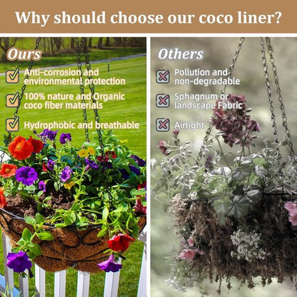 Legigo 14-Inch Coco Fiber Hanging Basket Liners - 100% Natural Round Replacement for Flowers & Vegetables