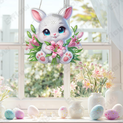 Eiflow Acrylic Diamond Art Hanging Kit for Adults, DIY Diamonds Painting Door Hanging Board Kit, Special Crystal Diamond Art Painting Pendant Ornament (Easter Rabbit)