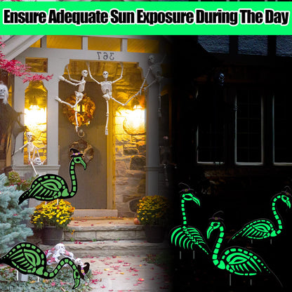 WILLBOND 6 Pcs Glow in the Dark Skeleton Flamingo Scary Creepy Outdoor Decor for Halloween Party