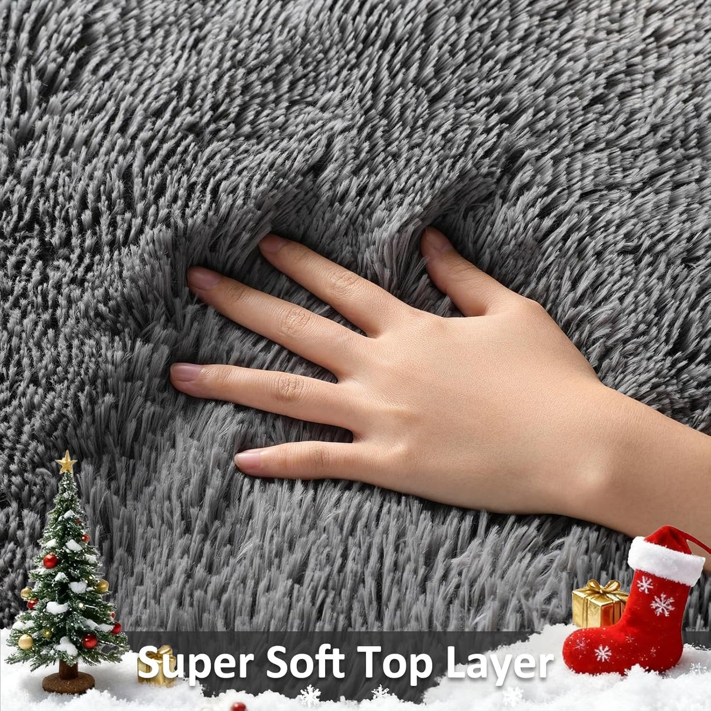 Ophanie Runner Rug - 2x10 Non-Slip Soft Grey Shag Carpet for Hallway, Bedroom & Nursery Decor