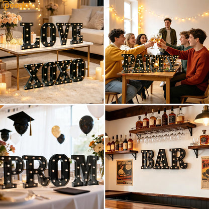 Decorative LED Illuminated Letter Marquee Sign - Alphabet Marquee Letters with Lights For Wedding Birthday Party Christmas Night Light Lamp Home Bar Decoration T, Black