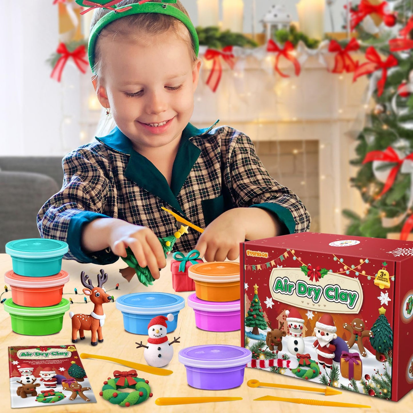 ESSENSON Air Dry Clay Christmas Crafts Kit, 36 Colors DIY Modeling Clay Craft Set with Accessories, Christmas Stocking Stuffers for Kids, Xmas Gift for Girls Boys