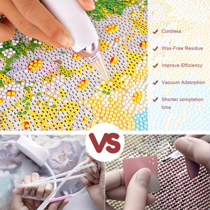 Electric Diamond Painting Art Pen, Vacuum Diamond Art Pen with 2 Replaceable Tips, Ergonomic Design, No Wax Needed Diamond Painting Tools with Adjustable Suction Mode
