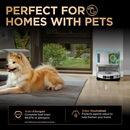 Shark Robot Vacuum & Mop Combo, PowerDetect NeverTouch Pro,Self-Emptying,Self-Refill with Self-Clean Pad Wash & Dry, 60-Day Debris Capacity,30-Day Refill Tank, 5PowerDetect Technologies,White,AV2800ZE
