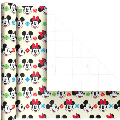 Hallmark Disney Mickey Mouse Wrapping Paper Mini Rolls, 3-Pack (Mickey, Minnie, Mouse Ears, Red and Black) for Birthdays, Graduations, Celebrations, Any Occasion - 45 Sq. Ft. Total