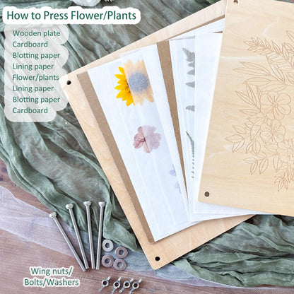 KAXYEW Large Flower Press Kit, 11"x11" Wooden Flowers Pressing Boards with Storage Bag, DIY Pressed Flowers Art - Fridge Magnet Bookmark Art Craftst Presservation Gifts for Flower Plant Lovers