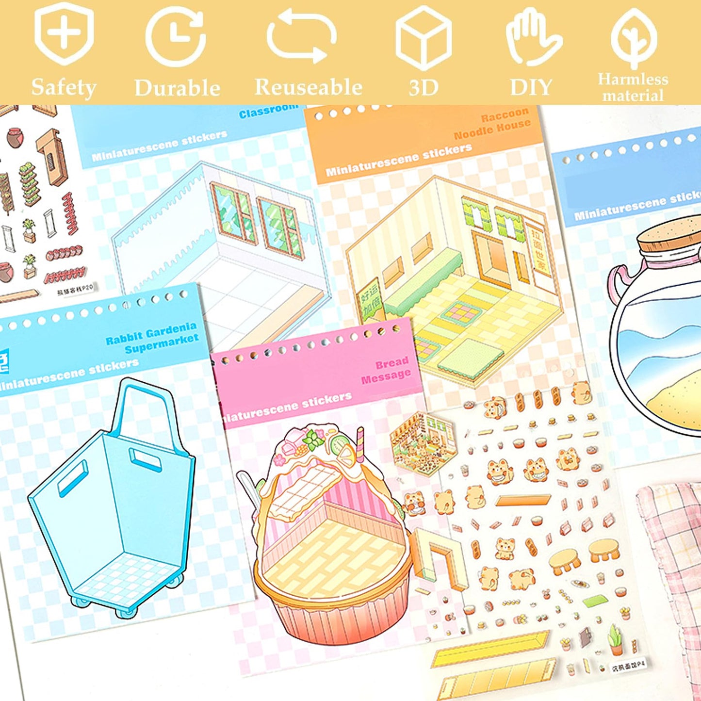 WDXIUE Scene Sticker – 20 Sets DIY 3D Sticker Scene Book Cute Cartoon Stickers Kit – Fun Sticker Therapy Activity for Stress Relief, Crafts & Gifts