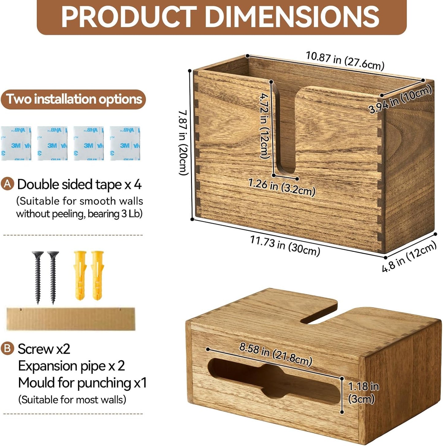 Countertop KIRIGEN Wood Paper Towel Dispenser - Wall Mounted Paper Towel Holder for Kitchen Restroom Decor and Bathroom