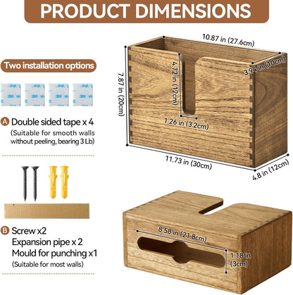 Countertop KIRIGEN Wood Paper Towel Dispenser - Wall Mounted Paper Towel Holder for Kitchen Restroom Decor and Bathroom
