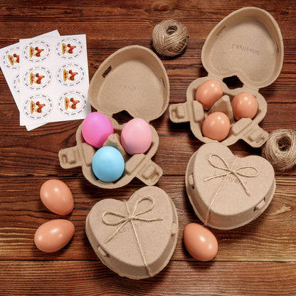 30 PCS Valentine Heart Shaped Egg Cartons with Labels, Easter Pulp Paper Egg Cartons 3 Count with Jute Rope, Cute Egg Basket Storage Container Holder, Lover Gift Chicken Eggs Crate