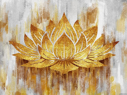 UIBDVKS Gold Lotus Flower Abstract Golden Floral Diamond Painting Kit for Adults Diamond Art by Number Kits Full Round Dirll Gem Art Wall Home Decor 12x16 inch