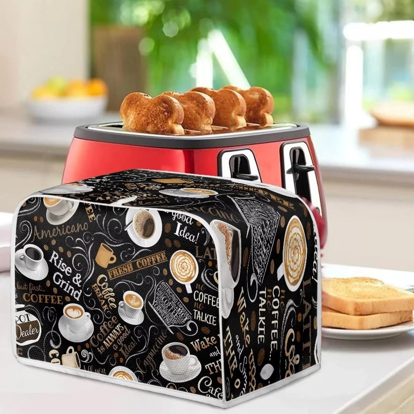 AFPANQZ Coffee Print Kitchen Toaster Covers Universal 2 Slice Bread Toaster Cover Protection