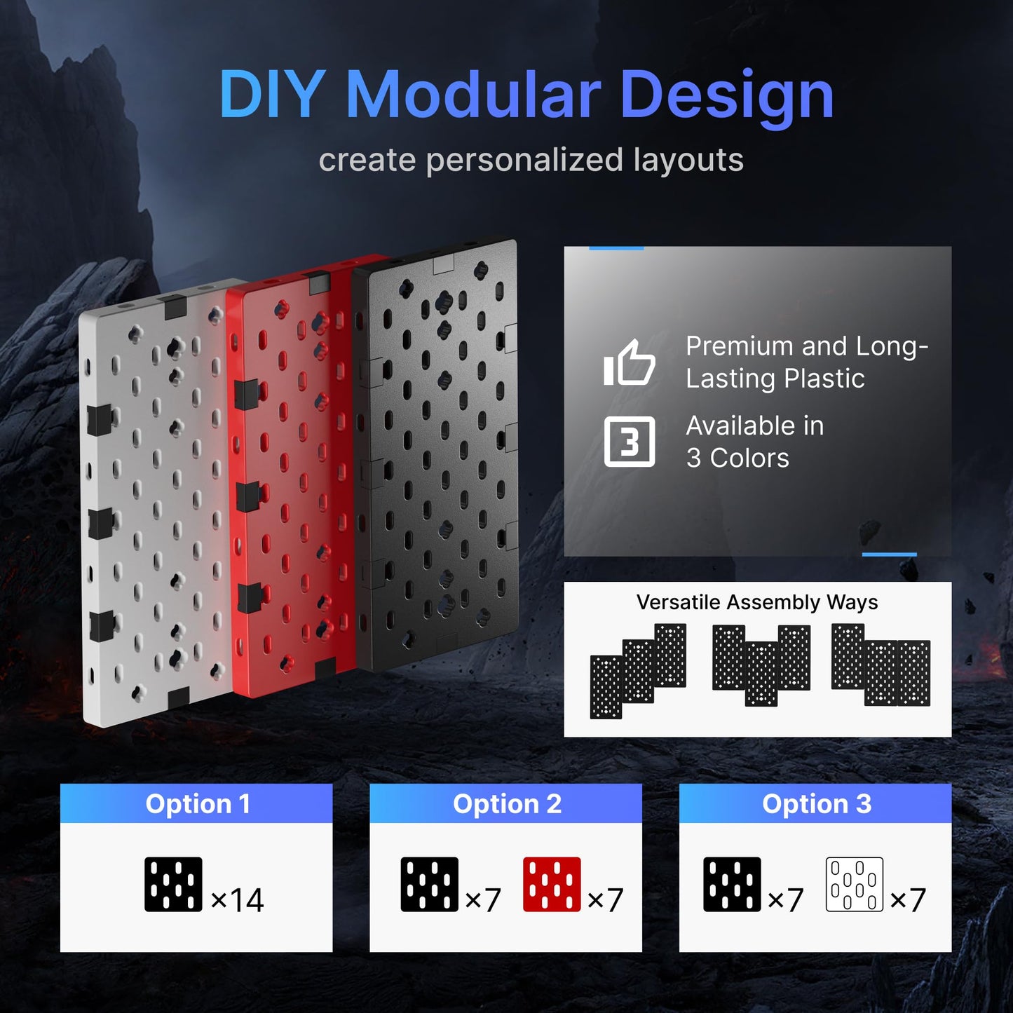 PEGZONE Controller and Headphone Holder Wall Mount, Modular Gaming Pegboard with Accessories, Controller Stand for Xbox PS5 PS4 Switch, Video Game Storage, Disc Shelf Organizer, 14pcs Pegboard, Black