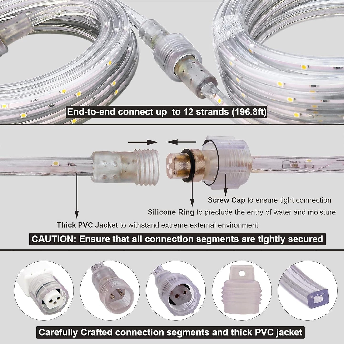 Areful 16.4ft Daylight Rope Lights, Flexible Waterproof LED Strip Light, Nature White, Indoor Outdoor Decorative