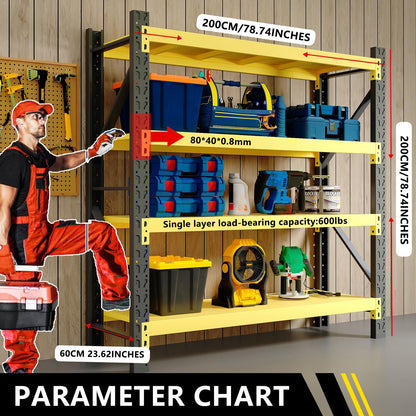 5000LBS Heavy Duty Storage Shelves, 78.74” W Adjustable Metal Garage Shelving Units, Industrial Shelving for Warehouse & Commercial Storage (Blue and Orange(Yellow and Black, W78.74*D23.62*H78.74)