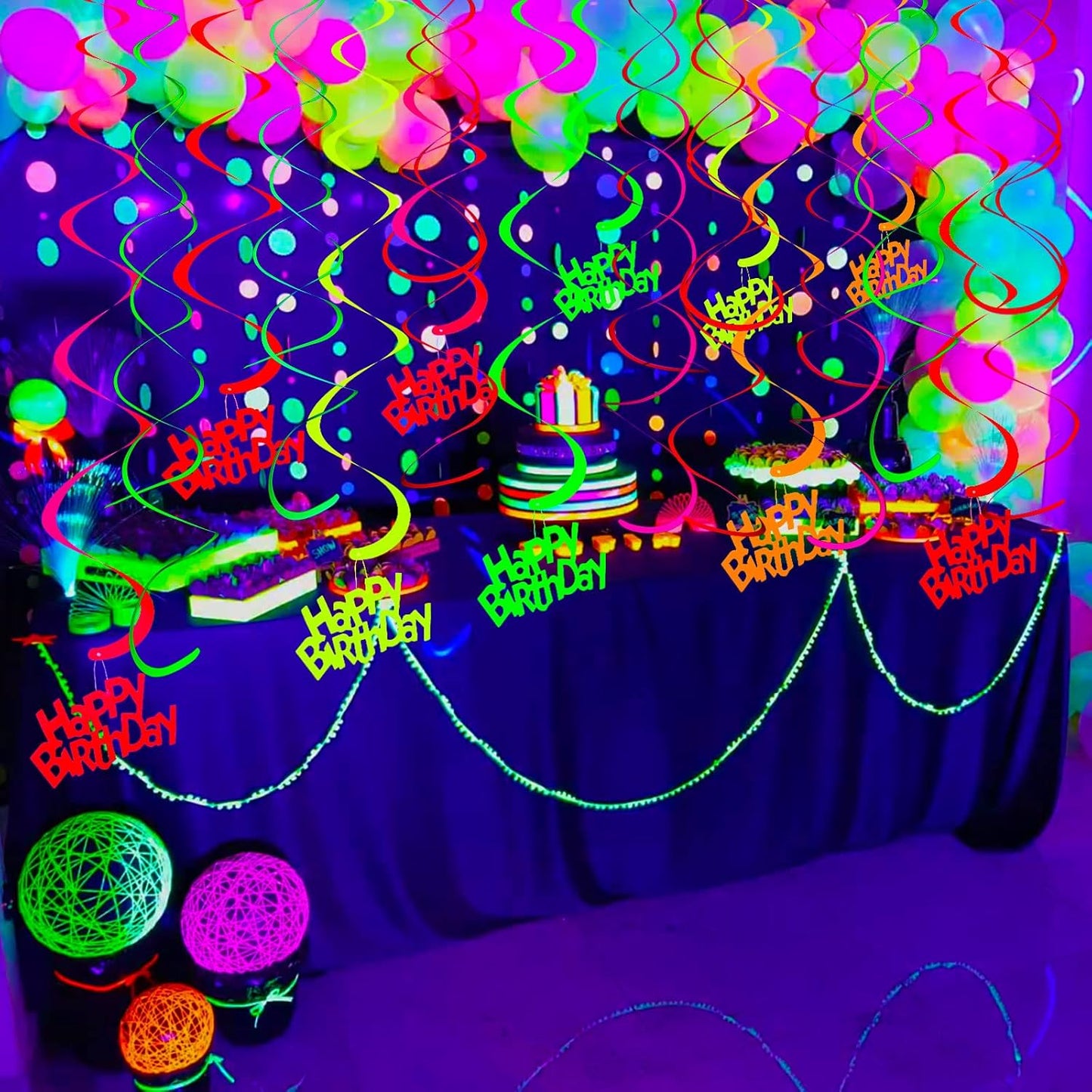 Sumind Neon Party Supplies, Glow in the Dark Balloons and Streamers for Adult Party Decorations