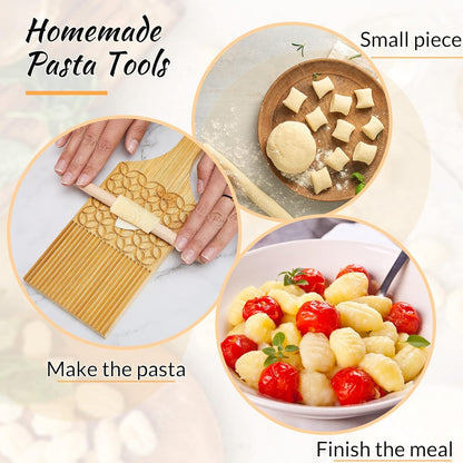 4 Set Pieces Wood Gnocchi Pasta Board Gnocchi Paddle Maker Garganelli Pasta Board Making Tools with Rolls Kitchen Gift