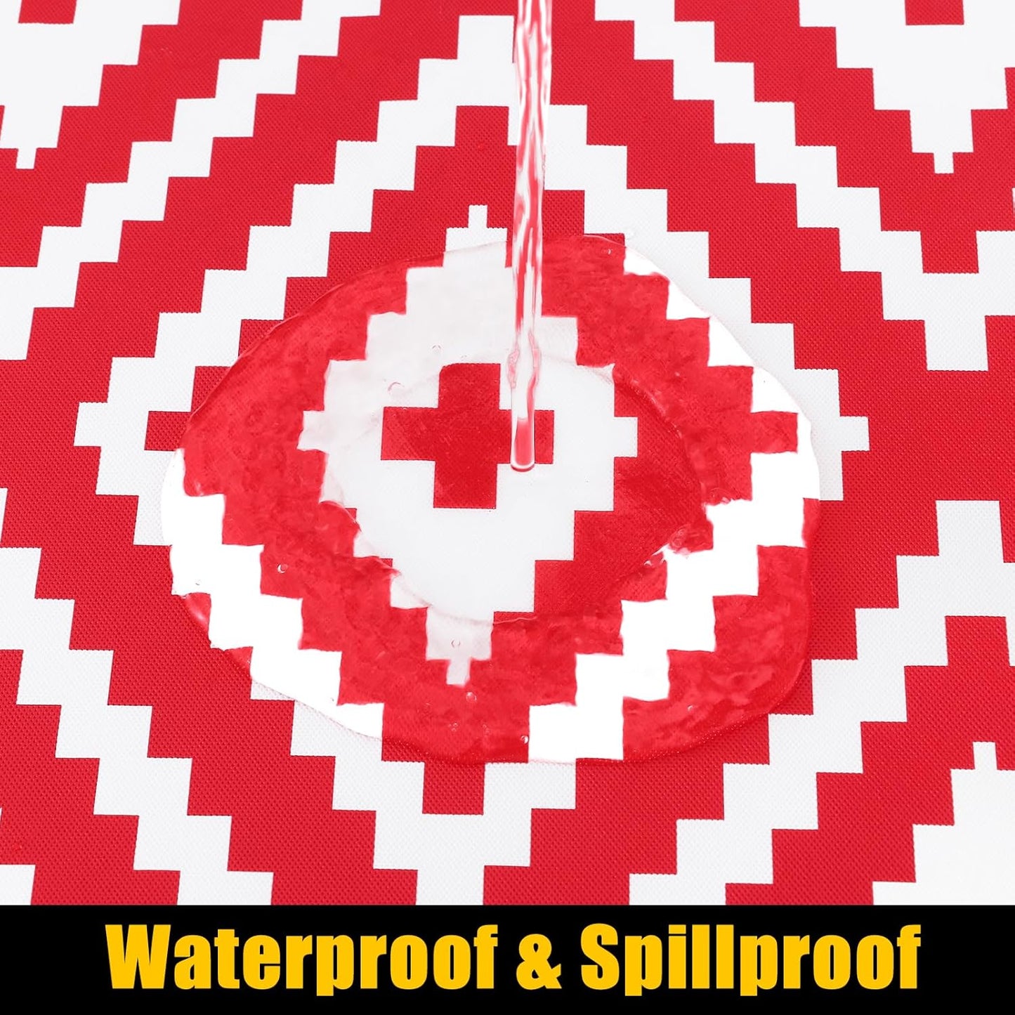 smiry Rectangle Picnic Table Cloth, Waterproof Elastic Fitted Outdoor Tablecloths for 4 Foot Tables, Red