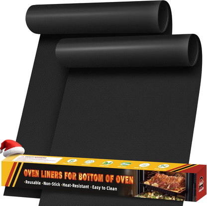 Skiennix Oven Liners - Heavy Duty Non-Stick Reusable Mats | 17"x25" BPA/PFOA Free for All Ovens (Black)