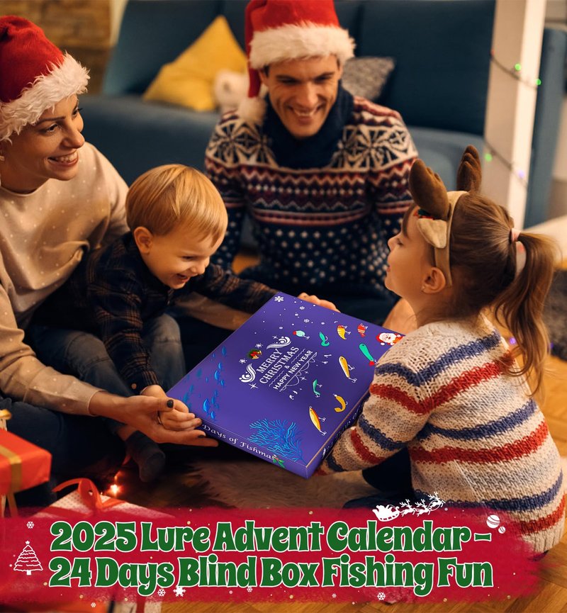 Fishing Lure Advent Calendar 2025 24 Days of Fishing Bait Christmas Advent Calendar 2025 Fishing Gift for Fishermen Adult Teen Boys Mystery Tackle Box Surprise Countdown