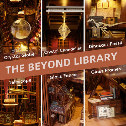 MiniCity Book Nook Kit, DIY Miniature Dollhouse Booknook Kit, 3D Wooden Puzzle Bookend Bookshelf Insert Decor with LED Light for Teens and Adults (Beyond Library)