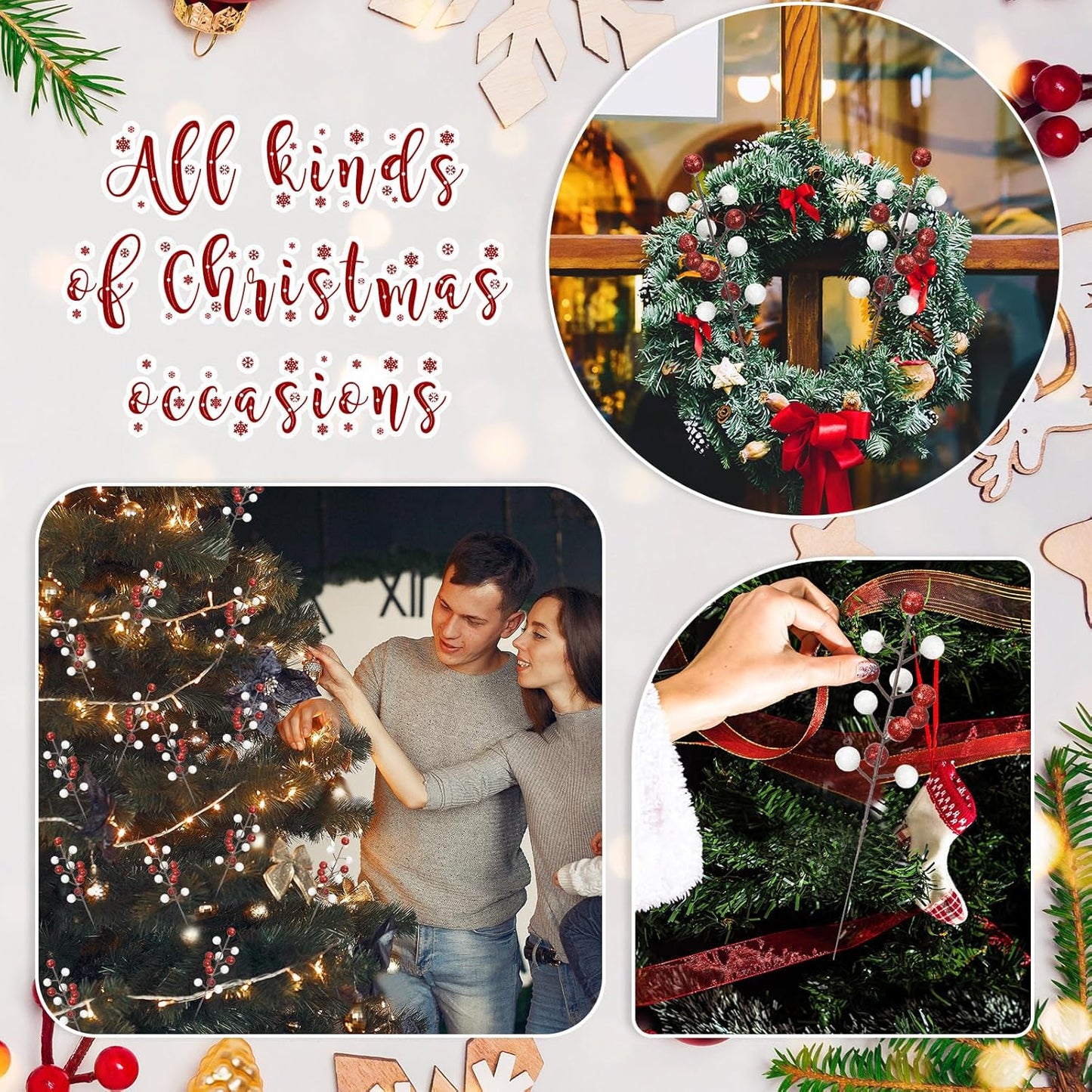 zsccxq 24 Pcs Christmas Tree Decoration Artificial Berry Stems Branches, Christmas Faux Holly Colorful Berries Branches