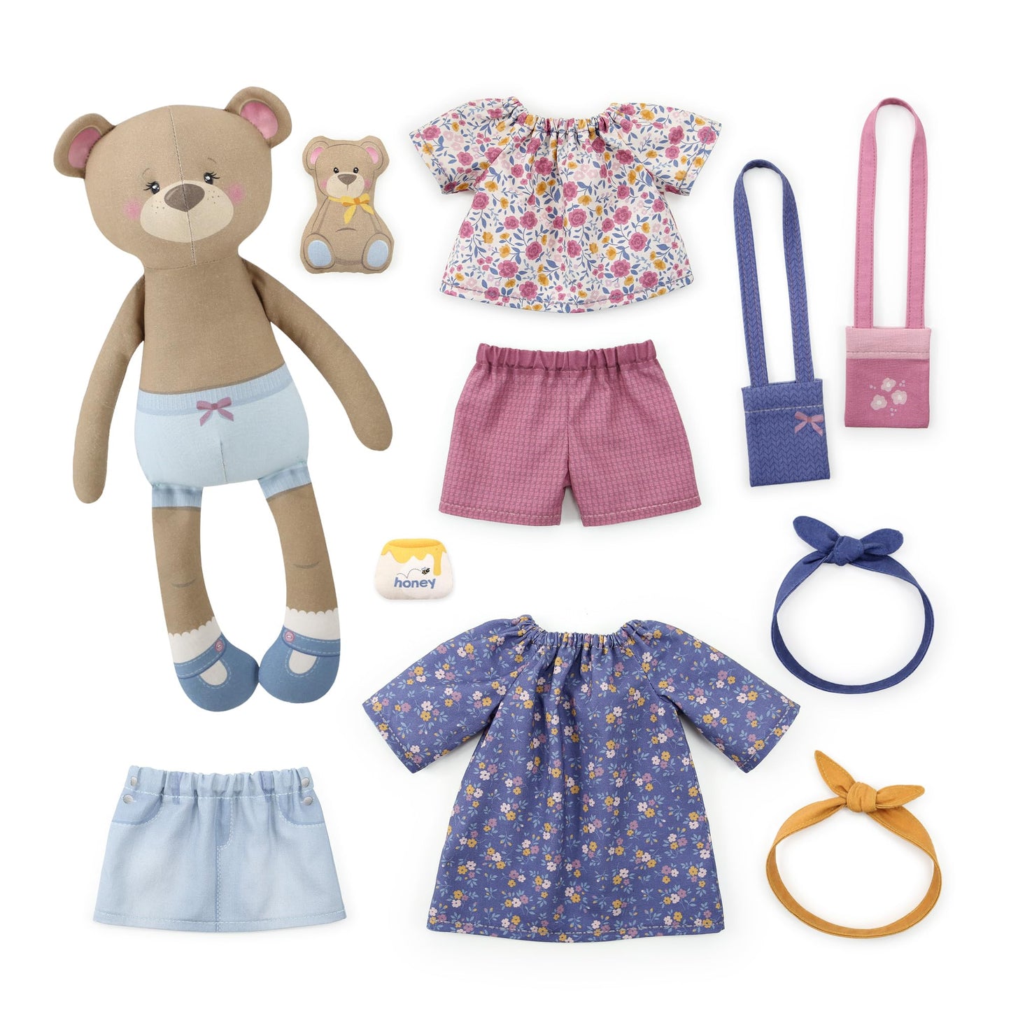 kullaloo - Sewing Kit for Kids & Beginners - Cut & Sew Fabric Panel – Sewing Patterns Pre-Printed on the Fabric - DIY Rag Doll Kit with Clothes - Betsy Bear Sewing Project - Incl. Video Instructions