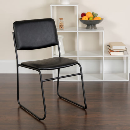 Flash Furniture 4 Pk. HERCULES Series 1000 lb. Capacity High Density Black Vinyl Stacking Chair with Sled Base