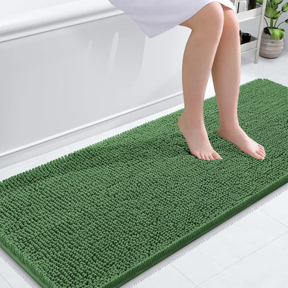 OLANLY Bathroom Runner Rugs - Soft Absorbent Chenille with Rubber Backing | 59x24 Inches, Olive Green