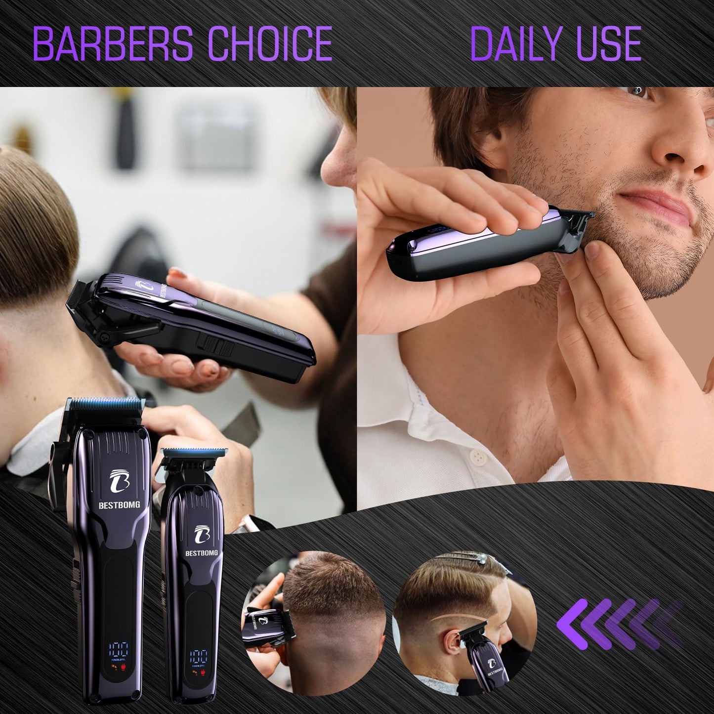 BESTBOMG® Professional Hair Clippers for Men, Professional Barber Clippers and Trimmer Set, Mens Cordless Hair Clipper for Barbers Haircut Kit Fade, BS-808A (Black)