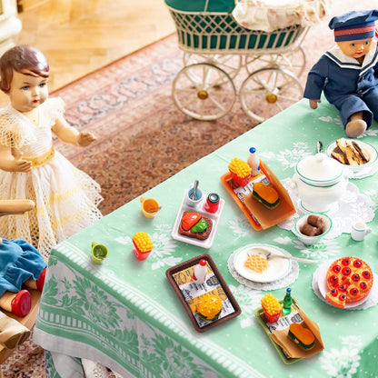 Civaner 50 Pieces Dollhouse Miniature Fast Food Accessories Set Christmas Mini Food Mixed Resin Drink Mini Hamburger Fries Juice Milk Bread Jam Cup Doll Kitchen Pretend for 1:12 Dollhouse