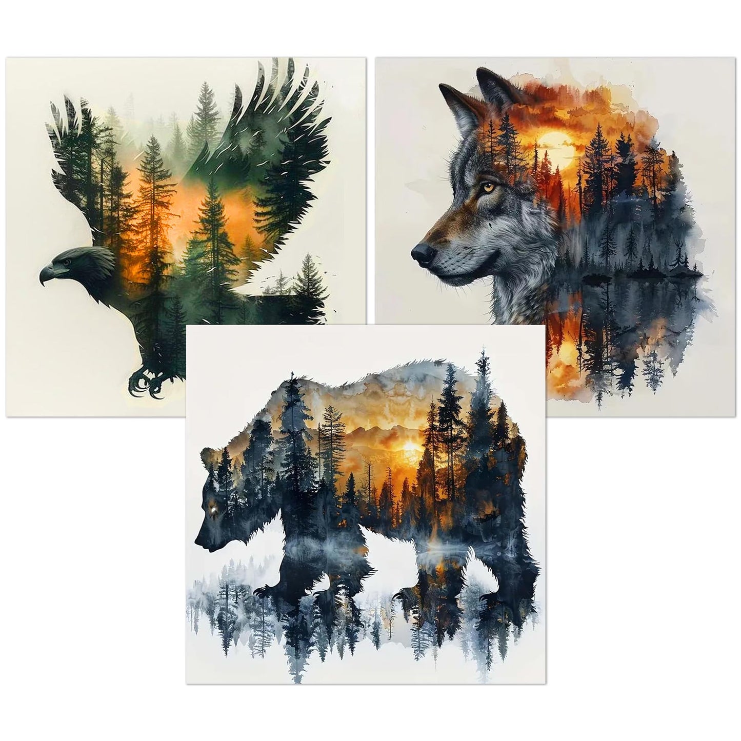Meothan 3 Pack Diamond Painting Kits for Adults, Wild Animals Diamond Art Kits for Adults Beginners, 5D DIY Paint with Diamonds Gem Art Dots Set for Home Wall Decor 12 x 12 Inch (Bear Wolf and Eagle)