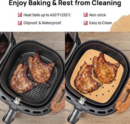 Skiennix Air Fryer Parchment Paper Liners - 100 PCS Disposable Perforated Sheets, 8.5" & 7" Sizes