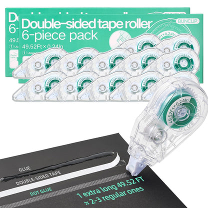 BUNCLIP Scrapbook Tape Runner Glue Tape, 12 Pack Double-Sided Tape Roller 49.52ft x 0.24in, Acid-Free & Residue-Free Adhesive for Photo Crafts, Scrapbooking, Paper Arts