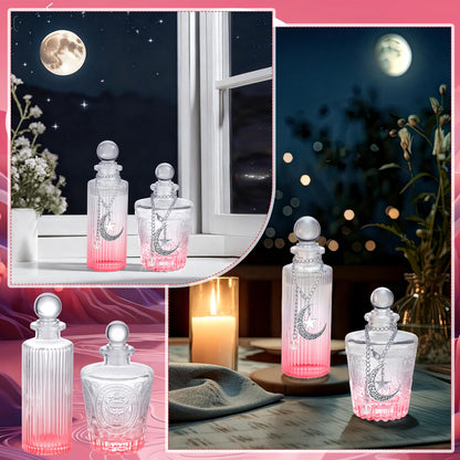Potchen 2 Pcs 5 oz Moon Energy Glass Bottle with 2 Lunar Star Spiritual Moonlight Water Jar Chain Charging Container with Lid for Infusing Intentions Crystal Cleansing Meditation Witchcraft Home Decor